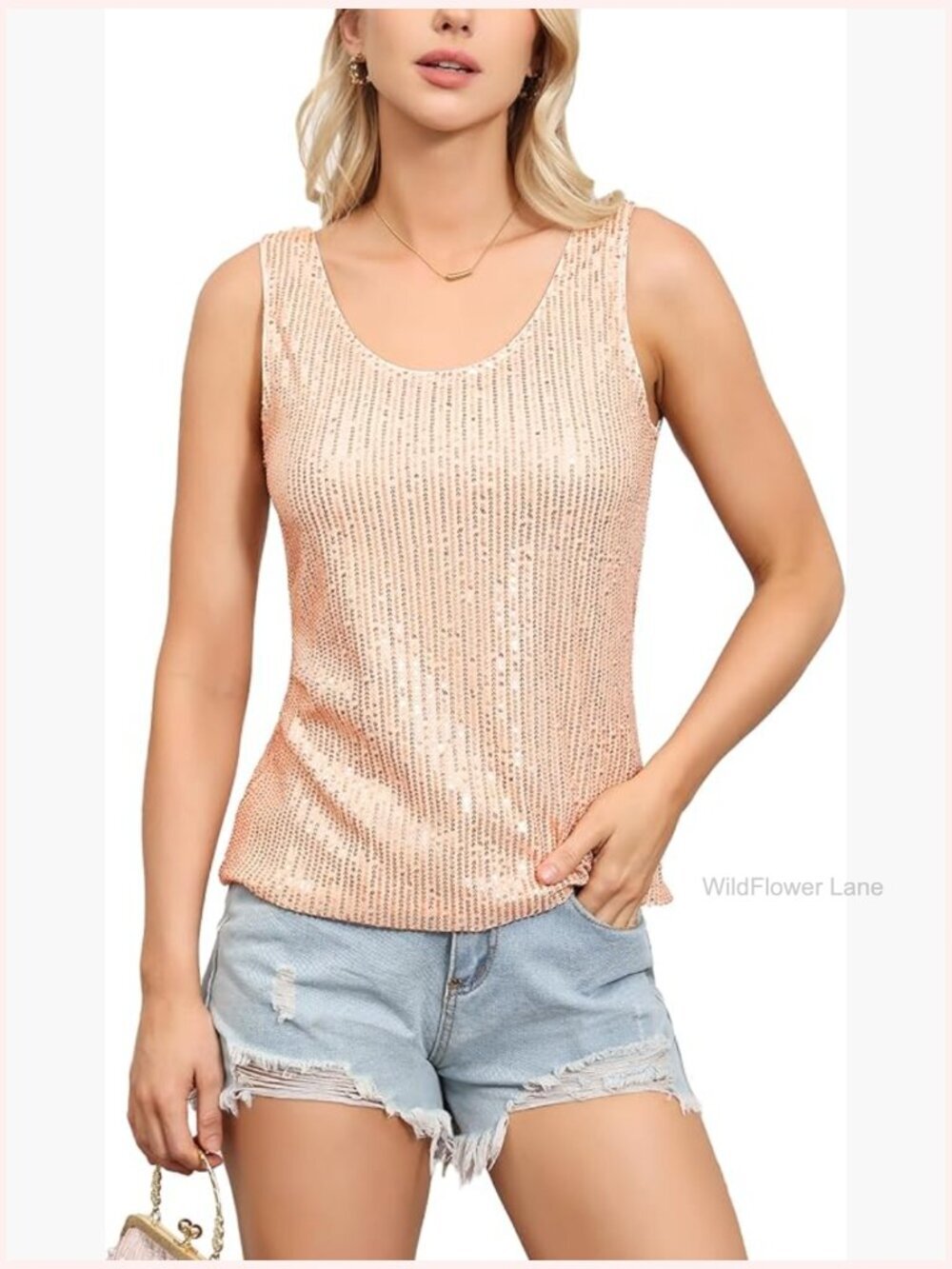 Sparkly Sequin Tank Top Scoop Neck Sleeveless Glitter Party Blouse